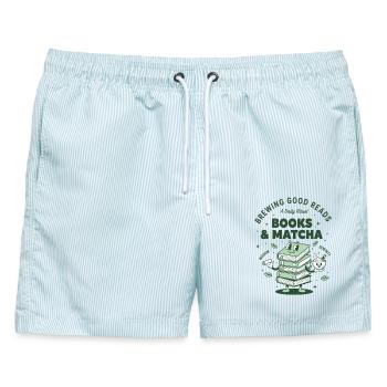 Books And Matcha Brewing Good Reads Matcha Tea - Männer Badeshorts - hellblau gestreift - Vorne - AI Model Male 178 light (178cm)