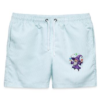 Ein Magier in einem lila Umhang mit einem Elixier - Männer Badeshorts - hellblau gestreift - Vorne - AI Model Male 178 light (178cm)