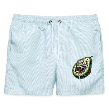 Gruselige Monster Avocado - Männer Badeshorts - hellblau gestreift - Vorne - AI Model Male 178 light (178cm)