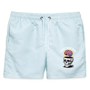 Totenkopf und schwebendes Gehirn, uplift your mind - Männer Badeshorts - hellblau gestreift - Vorne - AI Model Male 178 light (178cm)