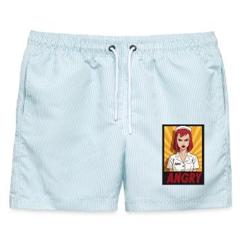 Wütende Krankenschwester Pop-Art - Männer Badeshorts - hellblau gestreift - Vorne - AI Model Male 178 light (178cm)