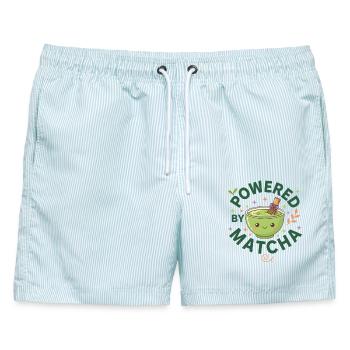 Powered By Matcha Funny Green Tea Matcha Lover - Männer Badeshorts - hellblau gestreift - Vorne - AI Model Male 178 light (178cm)
