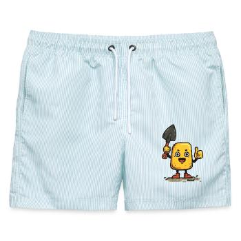 Kleiner Kerl mit Schaufel  - Männer Badeshorts - hellblau gestreift - Vorne - AI Model Male 178 light (178cm)