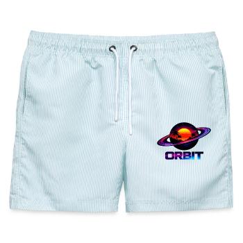 Geometrische Saturn-Umlaufbahn Retro Synthwave 80s - Männer Badeshorts - hellblau gestreift - Vorne - AI Model Male 178 light (178cm)