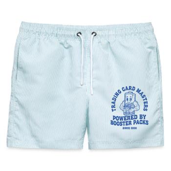 Sammelkartenmeister angetrieben von Booster-Packs - Männer Badeshorts - hellblau gestreift - Vorne - AI Model Male 178 light (178cm)