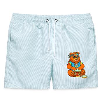 Hippie Bär - Männer Badeshorts - hellblau gestreift - Vorne - AI Model Male 178 light (178cm)