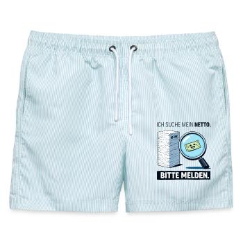 Ich Suche Mein Netto - Männer Badeshorts - hellblau gestreift - Vorne - AI Model Male 178 light (178cm)