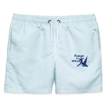 Race the Wind – Segeln Regatta Skipper Spruch - Männer Badeshorts - hellblau gestreift - Vorne - AI Model Male 178 light (178cm)