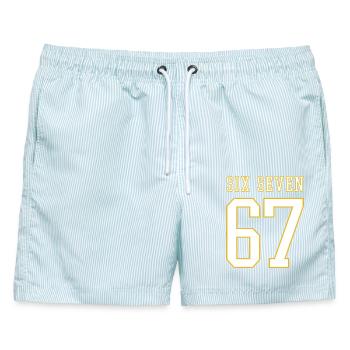67 Six Seven - viral Meme - College - Männer Badeshorts - hellblau gestreift - Vorne - AI Model Male 178 light (178cm)
