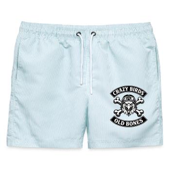 Crazy Birds - Old Bones - Männer Badeshorts - hellblau gestreift - Vorne - AI Model Male 178 light (178cm)