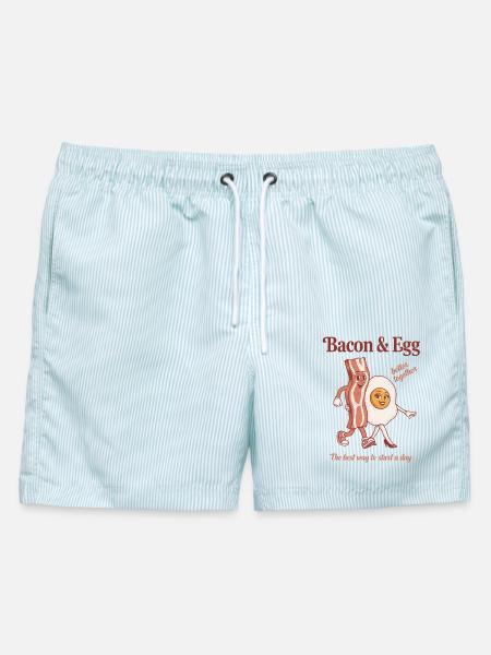 Bacon and Egg: Perfektes Duo - Männer Badeshorts - hellblau gestreift