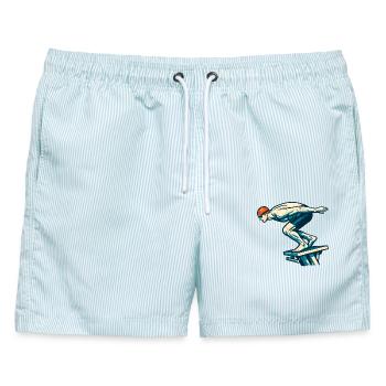 Schwimmer am Startblock Wettkampf Motiv - Männer Badeshorts - hellblau gestreift - Vorne - AI Model Male 178 light (178cm)