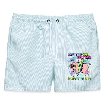 Brutto war gestern Netto ist ein Witz - Männer Badeshorts - hellblau gestreift - Vorne - AI Model Male 178 light (178cm)