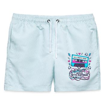 Seite A Brutto Traum Seite B Netto Albtraum - Männer Badeshorts - hellblau gestreift - Vorne - AI Model Male 178 light (178cm)