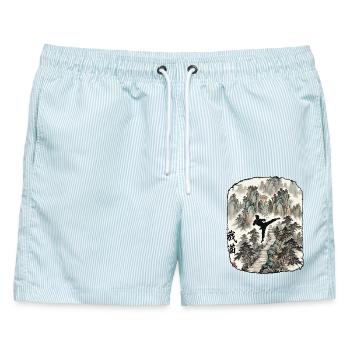 Kampfkunst Kampfsport - Männer Badeshorts - hellblau gestreift - Vorne - AI Model Male 178 light (178cm)