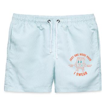 Nur noch ein Pack, ich schwöre, Kartensammler versprechen es - Männer Badeshorts - hellblau gestreift - Vorne - AI Model Male 178 light (178cm)