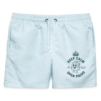 Keep Calm Open Packs Sammelkarten-Packlife - Männer Badeshorts - hellblau gestreift - Vorne - AI Model Male 178 light (178cm)