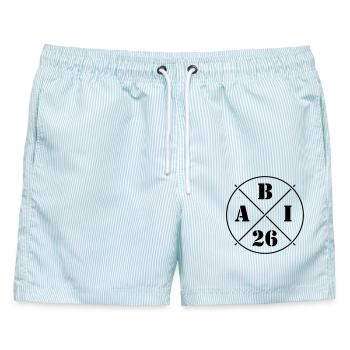 ABI 26 (Abiturient / Abitur 2026 / Symbol / Black) - Männer Badeshorts - hellblau gestreift - Vorne - AI Model Male 178 light (178cm)