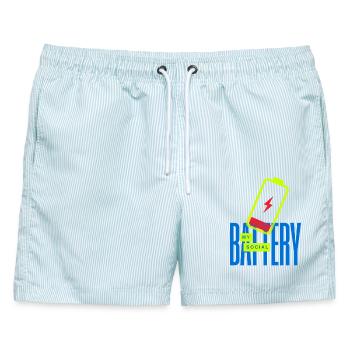 Leuchtende Social Battery - Männer Badeshorts - hellblau gestreift - Vorne - AI Model Male 178 light (178cm)