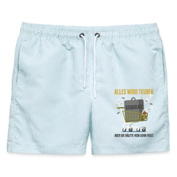 Alles Wird Teurer - Männer Badeshorts - hellblau gestreift - Vorne - AI Model Male 178 light (178cm)