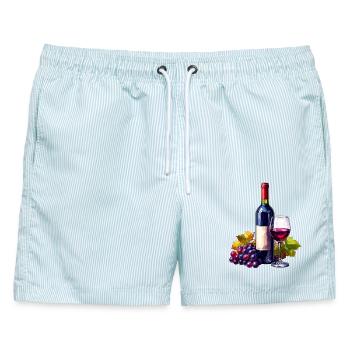 Rotwein / Wein - Männer Badeshorts - hellblau gestreift - Vorne - AI Model Male 178 light (178cm)
