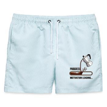 Motivation Loading Shirt mit Kaffee mit Ladebalken - Männer Badeshorts - hellblau gestreift - Vorne - AI Model Male 178 light (178cm)