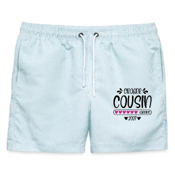 Großer Cousin 2027 loading Herzchen Ladebalken - Männer Badeshorts - hellblau gestreift - Vorne - AI Model Male 178 light (178cm)