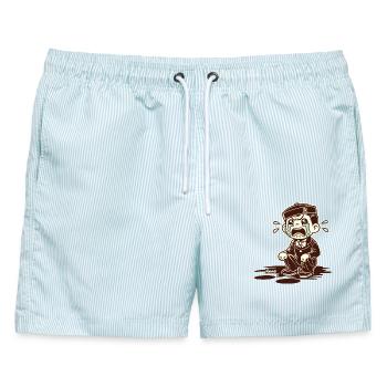 Der tränenreiche Uniform-Junge-Cartoon - Männer Badeshorts - hellblau gestreift - Vorne - AI Model Male 178 light (178cm)