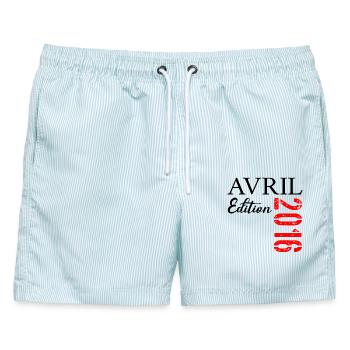 11. Jubiläum, April 2016 - Männer Badeshorts - hellblau gestreift - Vorne - AI Model Male 178 light (178cm)