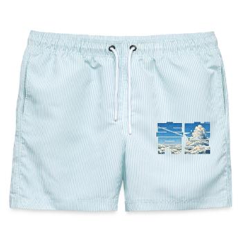 Aozora - Blue Sky  - Männer Badeshorts - hellblau gestreift - Vorne - AI Model Male 178 light (178cm)