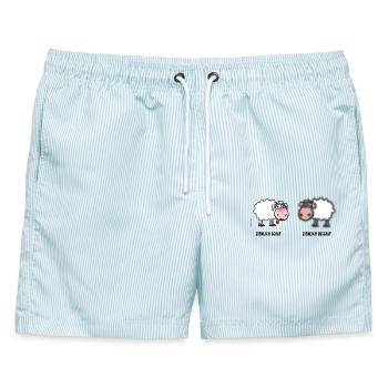 Schaf und Unschaf | Wortspiel - Männer Badeshorts - hellblau gestreift - Vorne - AI Model Male 178 light (178cm)