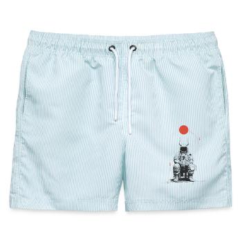 Silhouette im Orbit - Männer Badeshorts - hellblau gestreift - Vorne - AI Model Male 178 light (178cm)