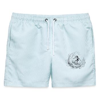 Kosmischer Mondsurfer - Männer Badeshorts - hellblau gestreift - Vorne - AI Model Male 178 light (178cm)