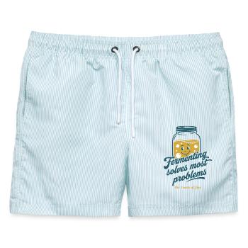 Sauerteigbrot Backen Bäcker Sauerteig - Männer Badeshorts - hellblau gestreift - Vorne - AI Model Male 178 light (178cm)