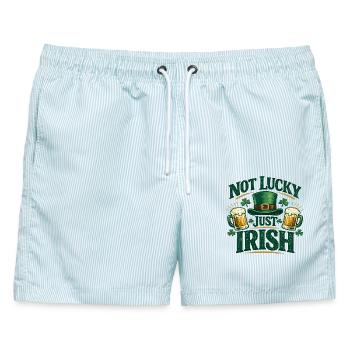 Nicht glücklich, nur irisch - Männer Badeshorts - hellblau gestreift - Vorne - AI Model Male 178 light (178cm)