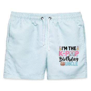 I'm The K-Pop Birthday Uncle - Männer Badeshorts - hellblau gestreift - Vorne - AI Model Male 178 light (178cm)