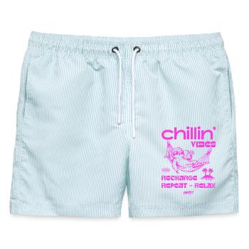 Chillin Vibes Hammock Neon Pink - Männer Badeshorts - hellblau gestreift - Vorne - AI Model Male 178 light (178cm)