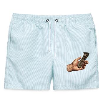 Katzenpfote Händchen Halten Motiv - Männer Badeshorts - hellblau gestreift - Vorne - AI Model Male 178 light (178cm)