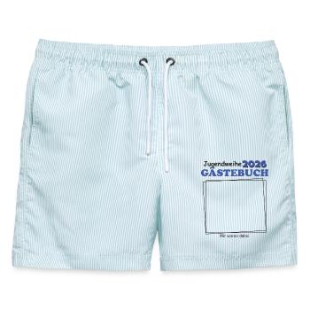 Jugendweihe 2026 Gästebuch für Jugendliche Jungen - Männer Badeshorts - hellblau gestreift - Vorne - AI Model Male 178 light (178cm)