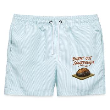 Sauerteig ausgebrannter Sauerteigbrot-Backer - Männer Badeshorts - hellblau gestreift - Vorne - AI Model Male 178 light (178cm)