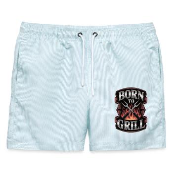 Born To Grill BBQ Shirt – Grillen Barbecue - Männer Badeshorts - hellblau gestreift - Vorne - AI Model Male 178 light (178cm)