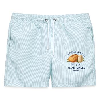 Sauerteigbrot Backer Bäckerin Mama macht den Teig - Männer Badeshorts - hellblau gestreift - Vorne - AI Model Male 178 light (178cm)