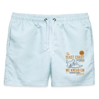An der Hefeküste kneten wir sie Sauerteig - Männer Badeshorts - hellblau gestreift - Vorne - AI Model Male 178 light (178cm)