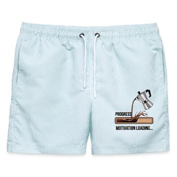 Kaffee Lover Shirt – Motivation Loading Progress - Männer Badeshorts - hellblau gestreift - Vorne - AI Model Male 178 light (178cm)