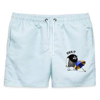 Höhlenmensch mit Regenschirm - Männer Badeshorts - hellblau gestreift - Vorne - AI Model Male 178 light (178cm)