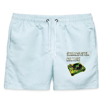 Soundsystem Culture Plattenspieler Dub Reggae - Männer Badeshorts - hellblau gestreift - Vorne - AI Model Male 178 light (178cm)