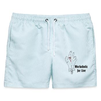 Workaholic for live - Männer Badeshorts - hellblau gestreift - Vorne - AI Model Male 178 light (178cm)
