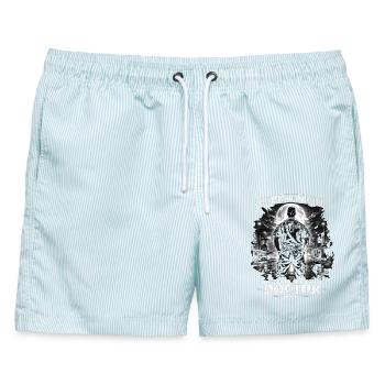Nachtschicht-Doktor Noir - Männer Badeshorts - hellblau gestreift - Vorne - AI Model Male 178 light (178cm)
