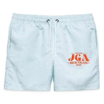 JGA Team Bräutigam 2026 Junggesellenabschied - Männer Badeshorts - hellblau gestreift - Vorne - AI Model Male 178 light (178cm)
