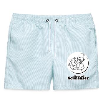 Mann mit Schnauzer (Oberlippenbart) - Männer Badeshorts - hellblau gestreift - Vorne - AI Model Male 178 light (178cm)